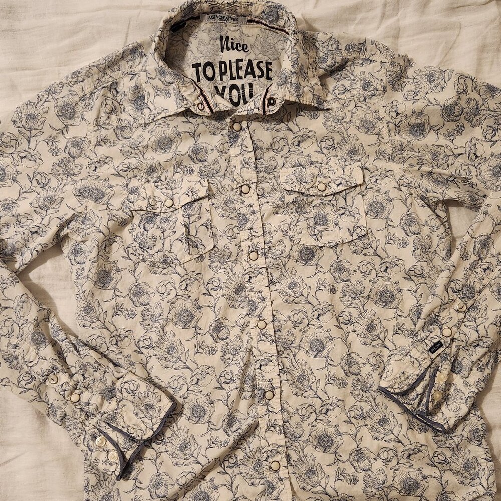 JACHS Pearl Snap Western Floral Poppy Print L/S Cowboy Shirt - Size Large